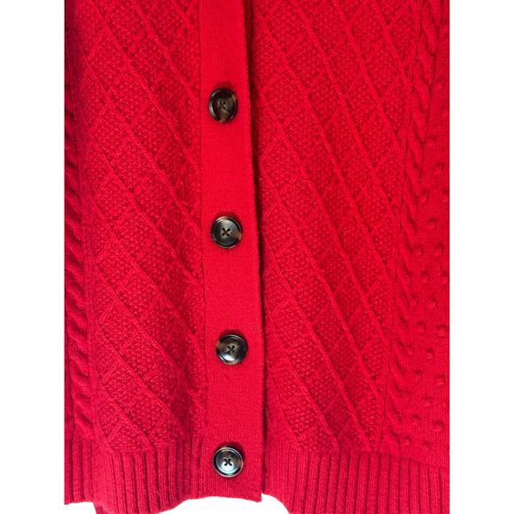 Ann Taylor Red Long Sleeve Cable Knit V-neck Cardigan Casual Cozy Sweater Size L - Picture 3 of 9